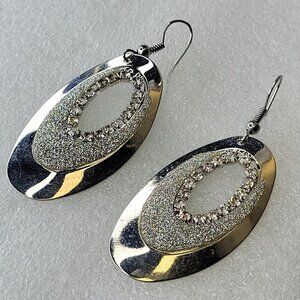 Oval Earrings, Silver Tone Drop Oval Earrings